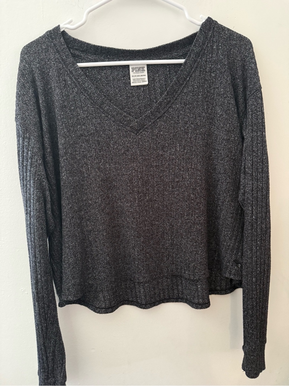 PINK Victoria's Secret Charcoal Gray V-Neck Long Sleeve Top